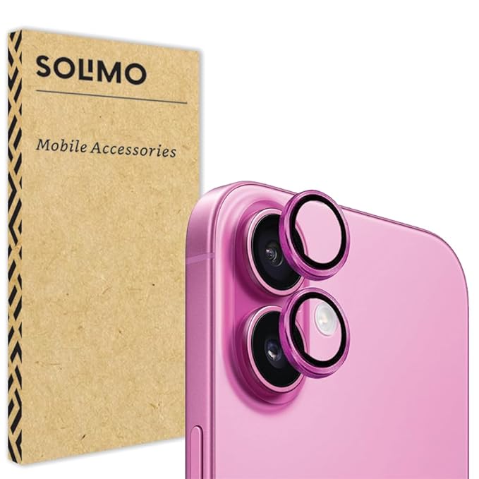 Amazon Brand - Solimo Tempered Glass Camera Lens Protector for iPhone 16 (Rose Pink)