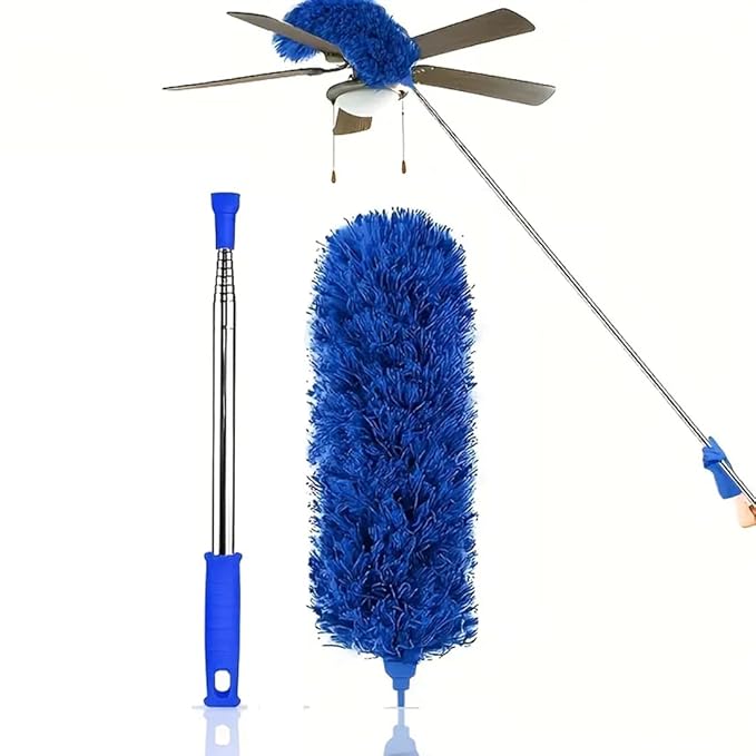 Hallstatt 2025 Upgraded Long Handle Microfiber Feather Ceiling Duster for Dust Cleaning Extendable Pole 30-100 Inch for Cleaning High Cobweb Stick High Ceiling Fan - Navy Blue