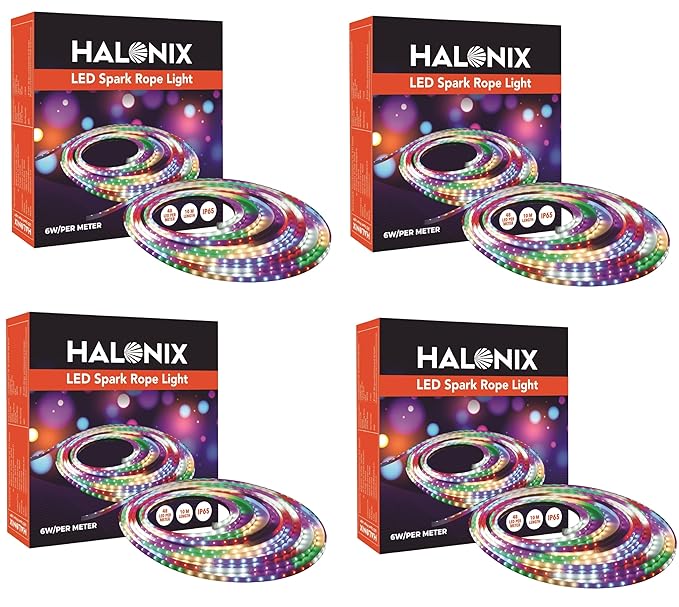 Halonix 10 Meter Multicolor 11W LED Rope Light |8 Light Modes | IP65 Certified, BIS Approved | Fairy Light, String Light | Direct Plug-in | Pack of 4 | Diwali Lights for Decoration for Home
