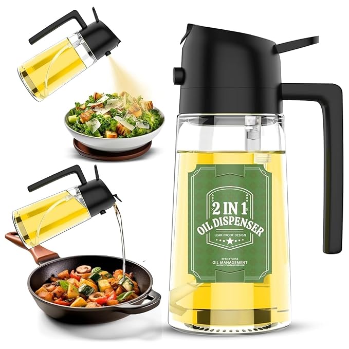 Tekcool 500ml 2 in 1 Glass Oil Sprayer and Dispenser Bottle, Premium Nozzle, Multi Color