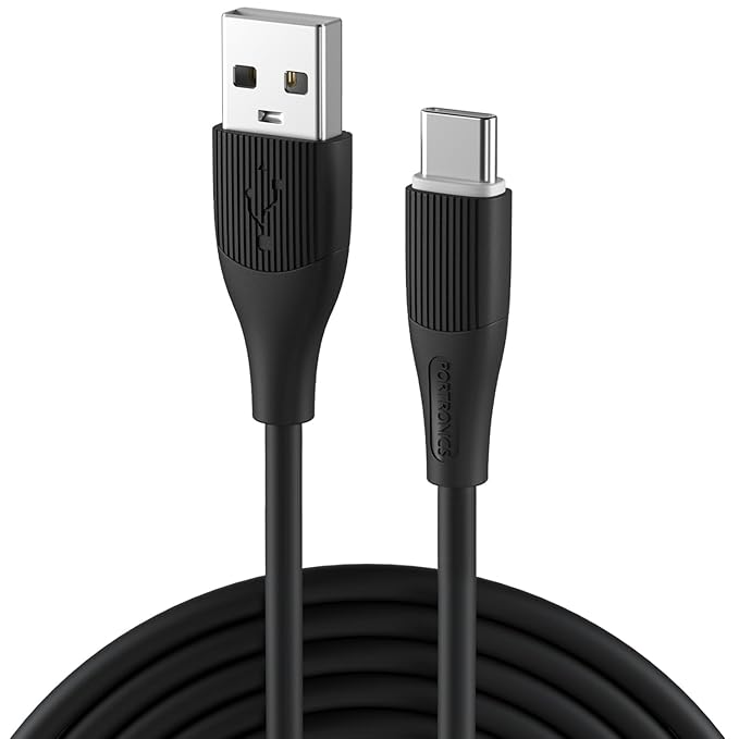 Portronics Silklink 3A USB A to Type C Fast Charging & Data Sync cable for Type C Smartphone, Premium Silicon cable, 1M (Black)