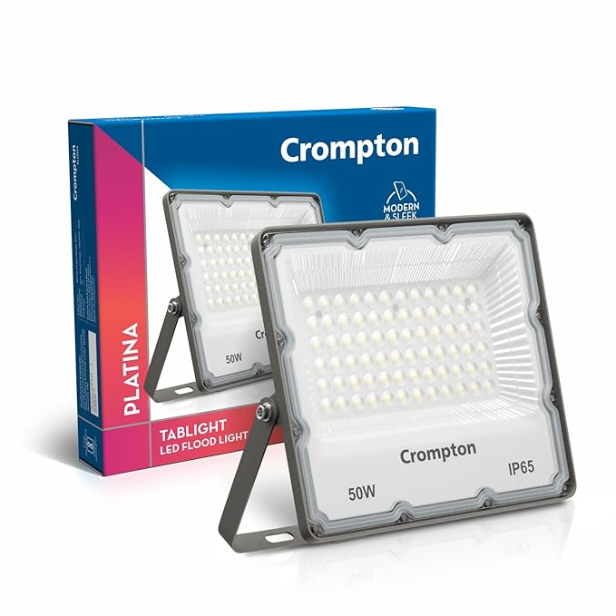 Crompton TabLight | Outdoor Waterproof LED Flood Lights | 50W | IP 65 | Warm White | Pack of 1 | Wide Beam Angle | BIS Approved | for Garage, Parking, Shops & Outdoor Lighting (2 Years Waranty)