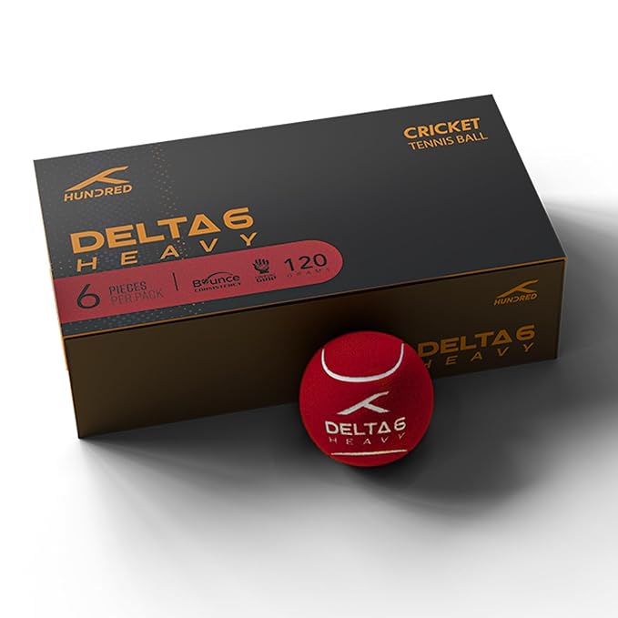 Hundred Cotton Delta 6 Heavy Cricket Tennis Balls | Bounce Consistency | Comfort Grip | Pressurized Core | 120 Grams | Red | Pack of 6