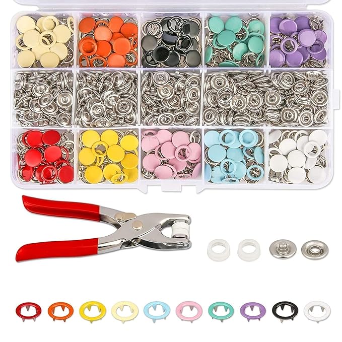 COFIEX Premium Snap Buttons Kit  -  100 Sets 9.5mm Metal Fasteners in 10 Colors with Hand Pliers Tool, Five-Claw Copper Buckles for Sewing, DIY Crafts, Baby Clothes, Hats, Bibs & Rompers (Multicolor)