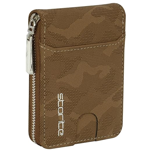 Storite PU Leather 9 Slot Vertical Credit Debit Card Holder Money Wallet Zipper Coin Purse for Men Women - (11.5 Cm X 8 Cm X 2Cm-Light Brown)