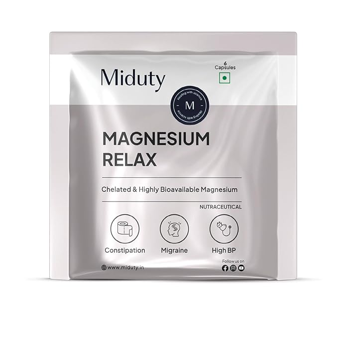 Miduty Magnesium Relax Supplement 1000mg - Best Double Strength Magnesium Bis glycinate and Oxide | Leg cramps, Muscle Cramp,Migraine,Good Sleep | 6 Capsules