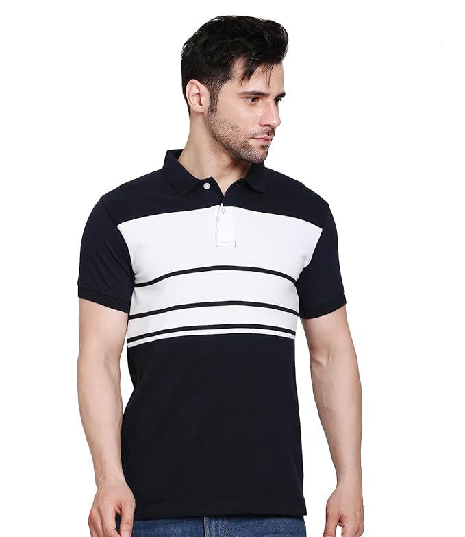 Scott International Men's Rich Cotton Regular Fit Striper Polo T-Shirt |