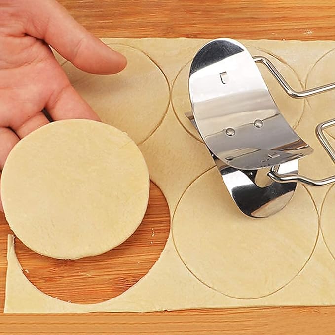 Tactine Multifunctional 360* Degree Rotation Stainless Steel Puri Cutter Dough Circle Roller Machine with Handle for Biscuit, Pastries, Cookies Home Baking Tools for Skin Cutter Roller Wrapper Maker