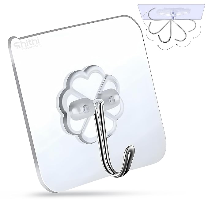 SHITHI ENTERPRISES Self Adhesive Wall Hooks for Kitchen Stainless Steel | 10 PCS Heavy Duty (Upto 5Kg) Multi-Function Nail Free PVC Waterproof Wall Hanges for Keys, Towels, Ceiling, Bathroom, Doors