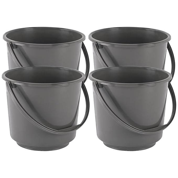 Kuber Industries 4 Pcs Compact Size Plastic 5 Litre Bucket with lid for Kitchen, Cleaning & Water Storage  -  Small Lightweight and Easy to Carry Utility Bucket Ideal for Mopping - Plain - Gray