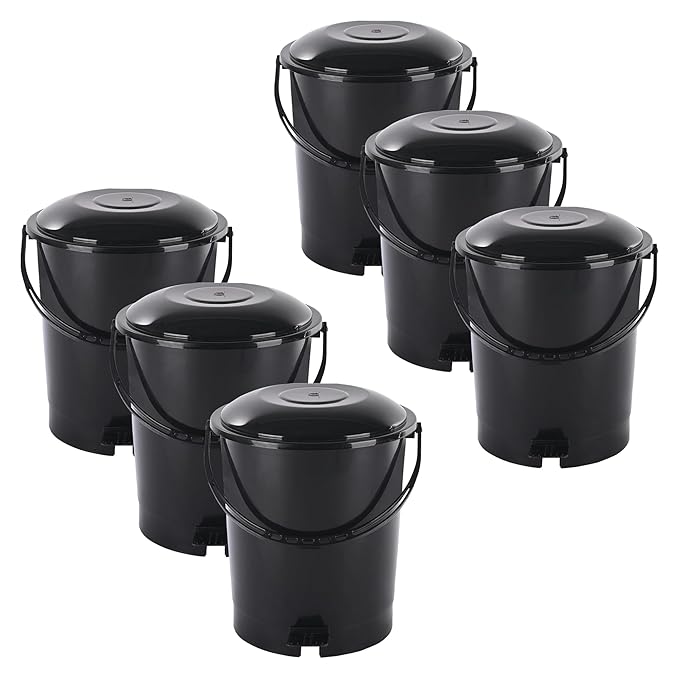 Kuber Industries Pack of 6 Plastic Dustbin for Home with Pedal Lid & Handle | 7 Ltr Dustbin for Kitchen Bathroom & Office | Garbage Bin for Wet or Dry Waste | Check Dhakkan- Black