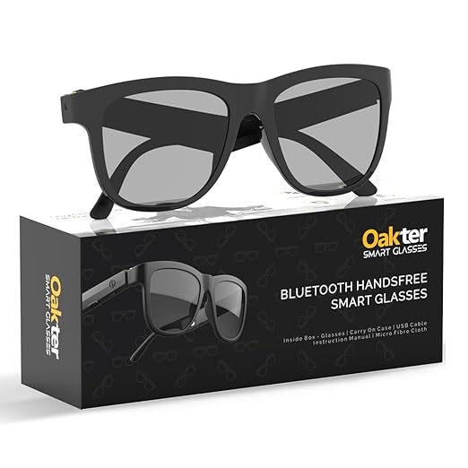 OAKTER Smart Glasses with Wireless Bluetooth | Hands-Free Calling | Open Ear Music | Sport Headset | Intelligent Eyewear | Connect with Mobile/Tablet | Circular Frame | Black (Circular Frame)