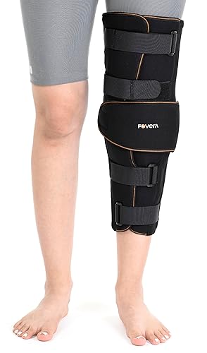 FOVERA Knee Immobilizer Brace for Knee Support  -  Stabilizer Splint for Dislocation, Ligament Tear, & Injury Recovery with Wraparound Design & 5 Adjustable Straps for Men & Women (S)