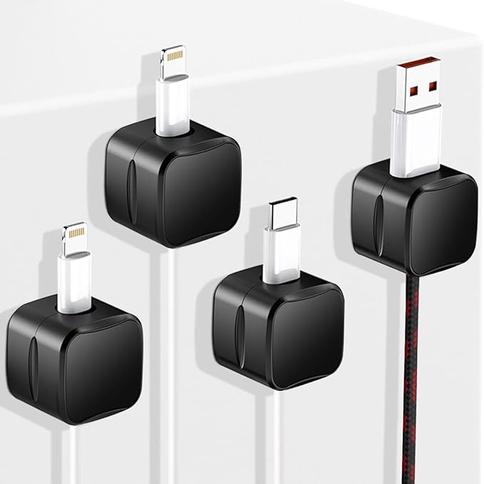 GadgetBite Magnetic Cable Organizer Clips  -  Self-Adhesive Wire Management Solution for Home and Office,Car,Desk, management Solution for Data Cable, Power Cords and more (Pack of 4)-Black