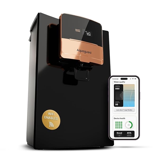 Aquaguard Ritz Pro RO+UV+Copper | 2 year filter life | SMART Purifier | TDS Display | Filter Life Tracking | Water intake Tracker | Service Alert | Includes Mega Sediment filter | 9 Stage Purification