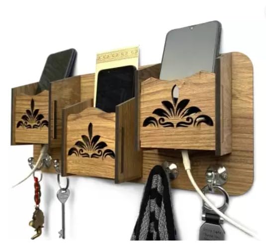 Wooden Key holderFor Multipurpose Use in Home and Office Wood Key Holder(4 Hooks, Brown)