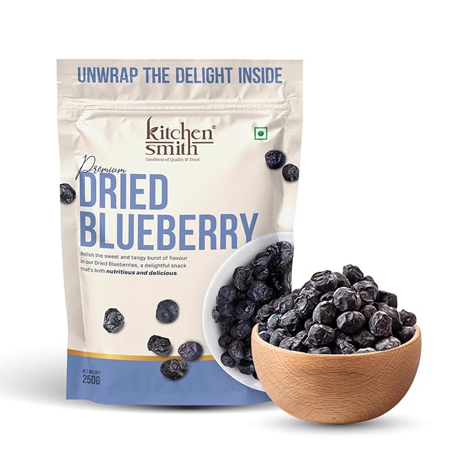 KitchenSmith Dried Blueberry Seedless - 250gm | USA Origin - Dried Blueberries | Rich In Calcium, Vitamin K & Boost Immunity (Air Tight Pouch)