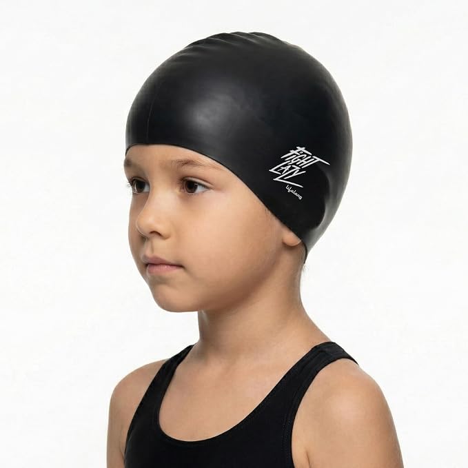 Lifelong Kids Swimming Cap | Silicone, Black, Unisex, No Hair Pulling, Waterproof, Chlorine-Resistant