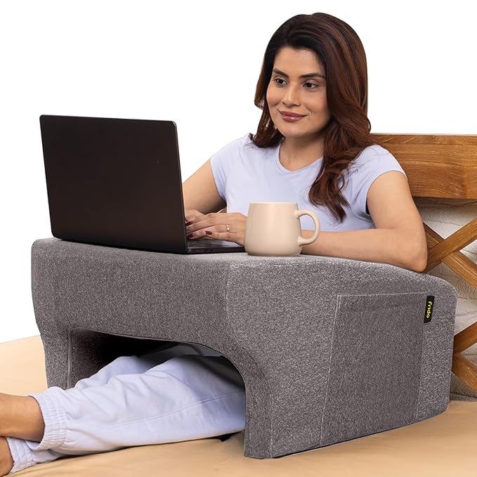 Frido Lap Desk Pillow | Portable Computer Table & Laptop Lap Desk for Sofa, Bed, Floor | Ergonomic Gaming Desk Table with Arm Rest | Work Desk Accessories for Reading, Gaming, Studying | Grey Colour