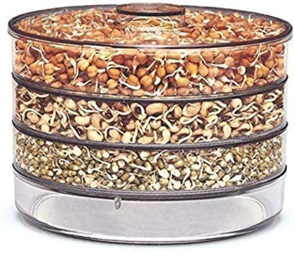 Sprout Maker with 4 Compartments for Multi Purpose Use - Plastic Grocery Container Sprouted Grains Seeds Dal Channa Chole Ragi Organic Sprout