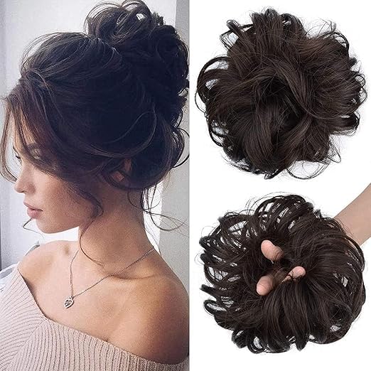 CLITZ Hair Buns Hair Piece Hair Scrunchies for Women Thick Hair Extension Bun Messy Wavy Ponytail Hairpieces 1 PCS, Brown
