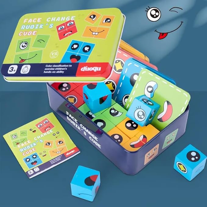 Crackles Cube Face Game - Fun and Educational Puzzle Game for Kids - Includes 4 Colorful Cubes and Matching Cards - Develops Memory and Recognition Skills - Suitable for Ages 3 and Up