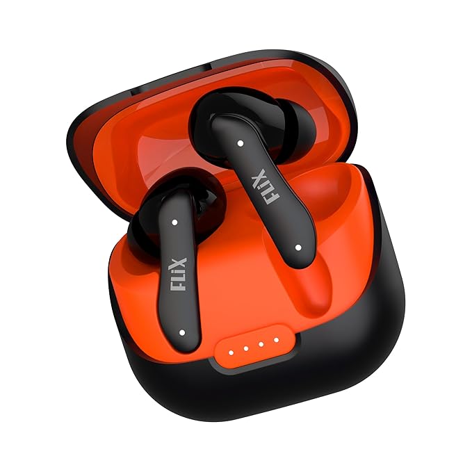 FLiX (Beetel T22 Nitro Buds TrueWireless InEar,Bluetooth v5.4(Quick Paring),10mm Super Bass Drivers,IPX4 Rated,Quad Mic ENC,Touch Controls,70hrs Playback,AI Voice Assistant(XTW-T22)(Black/Orange)