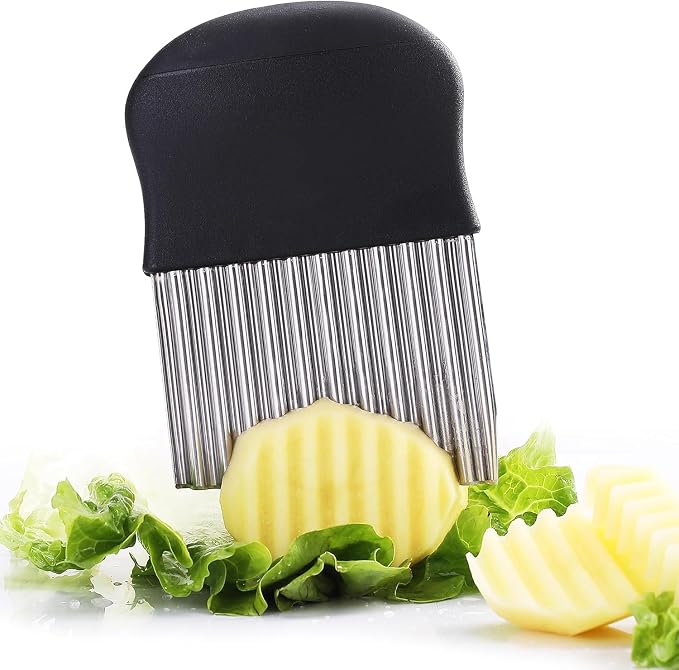 Crinkle Cutter - Stainless Steel French Fry and Vegetable Slicer for Potatoes, Carrots, Chips With Wavy Blade