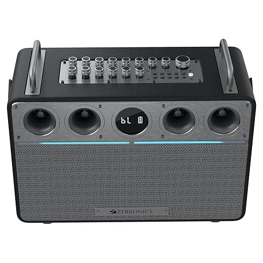 ZEBRONICS Studio X One, 240W, 8 Hrs, 9000 mAh, Bluetooth Speaker, 45W Rapid Charge, Dual Wireless Mic, Karaoke, Recorder, Guitar Control, OTG Live Stream, 2.4GHz Transceiver, XLR/6.3mm Hybrid Port