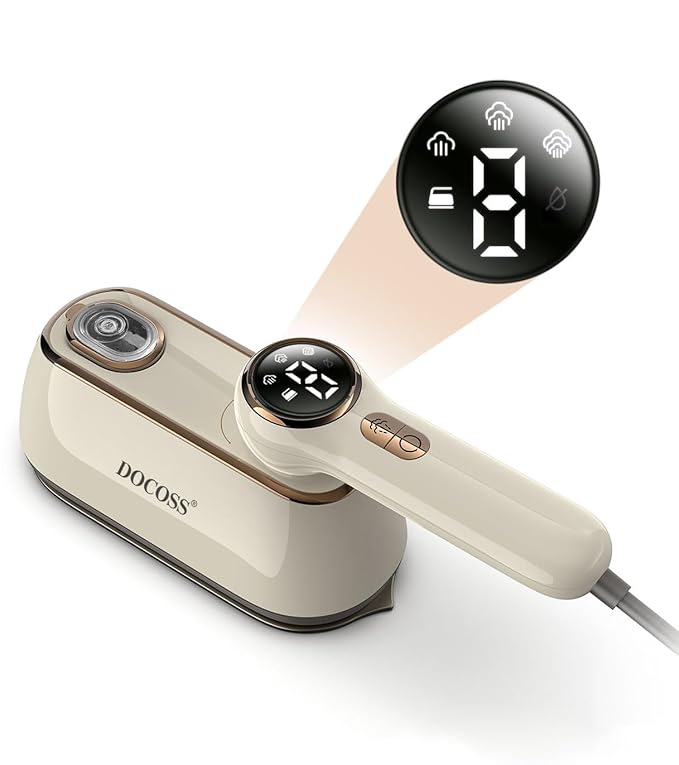 Docoss Foldable Mini Steam Iron For Travel,Portable,1500 Watts Vertical & Horizontal Travel Garment Steamer For Clothes with LCD Display|10s Fast Heating|150ML Water Tank Travelling Steam Press