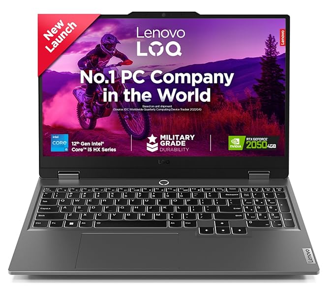 Lenovo LOQ, Intel Core i5 12th Gen 12450HX, NVIDIA RTX 2050 4GB, 12GB RAM, 512GB SSD, 15.6"(39.6cm), Windows 11, Office Home 2024, Grey, 2.4Kg, 83GS00LJIN, 100% sRGB, 3 Mon. Game Pass Gaming Laptop