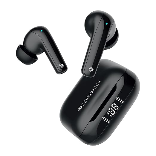 ZEBRONICS PODS K2 in Ear Wireless Earbuds, Upto 40 Hrs Backup, Dual EQ, Quad MIC ENC, 10mm Bass Drivers, Fast Charging, Bluetooth, Flash Connect,40ms Low Latency Gaming, LED Battery Indicator (Black)