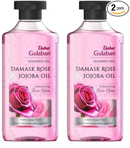 Dabur Gulabari Shower Gel-Damask Rose & Jojoba Oil-250ml|Rose Extract Beads for Exfoliation|Damask Rose Fragrance|No Parabens & Silicones|99% Pure Glycerine|100% Soap Free Body wash (Pack of 2)