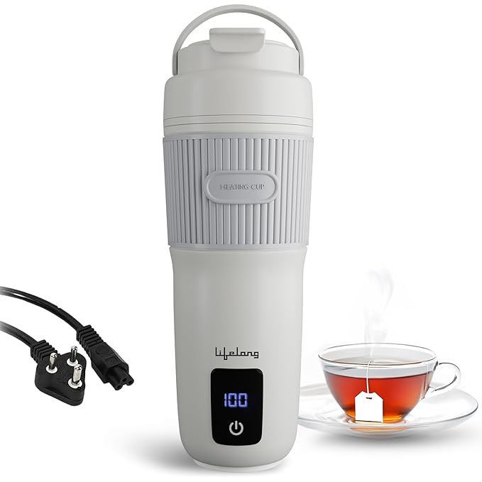 Lifelong 2 in 1 Portable Electric Kettle & Bottle for Travel 400ml | Wide Voltage | Ideal for Homes (220v) & Indian Trains (110v) | 4 Temp & Digital Touch Ctrl | Make Tea/Coffee Without Milk (LLEPK18)