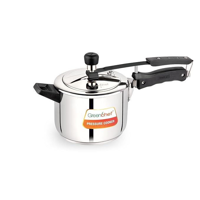 Greenchef Stainless Steel Inner lid pressure cooker 5 litre  -  Classic, ISI certified, Induction and Gas compatible, Glossy Finish, Triply bottom, 5Year warranty