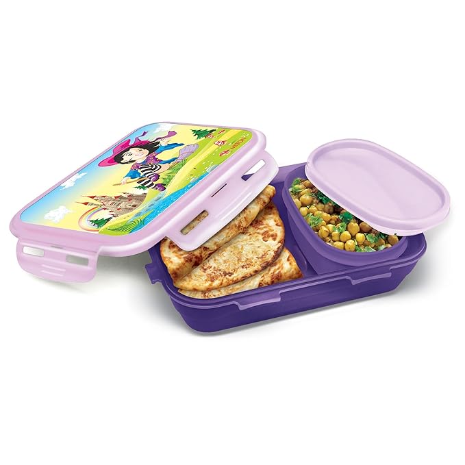 MILTON Fun Treat Plastic Tiffin Box, 1200 ml with Inner Container, Purple, Food Grade, Dishwasher Safe, Refrigerator Safe, BPA Free, School Kids Lunch Box, Leak Proof