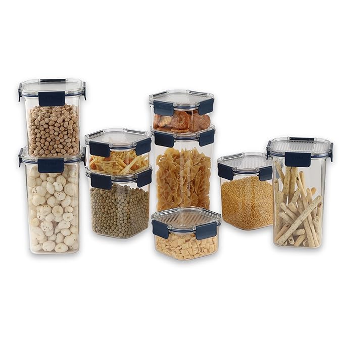CELLO Stack Lock Kitchen Storage Box Set of 9, BPA Free Air tight Fridge Container Jar, Kitchen Organiser Jar for Dry Food, Pulses, Spice (900ml + 450ml + 1300ml) x 3 each, Blue