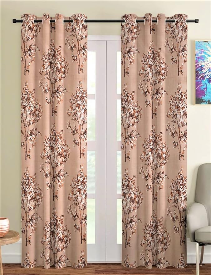 Fashion String 1 Piece Floral Blossoms Eyelet Polyester Door Curtain - 7 Feet, Brown