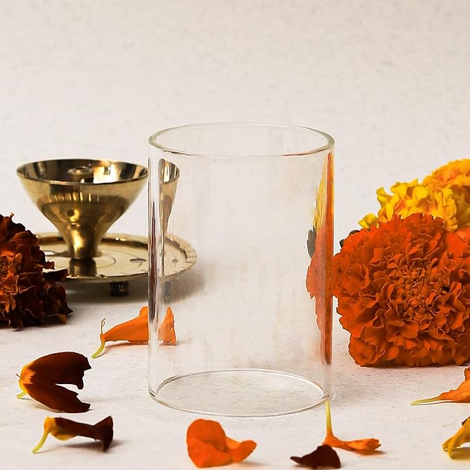 Klassic Small Size Borosilicate Glass Cover for Navjyoti Diya - Akhand Jyoti Wind Protector, Tealight & Led tealights, 2.6 inches Height, 1.57 inches Width | Pack of 1