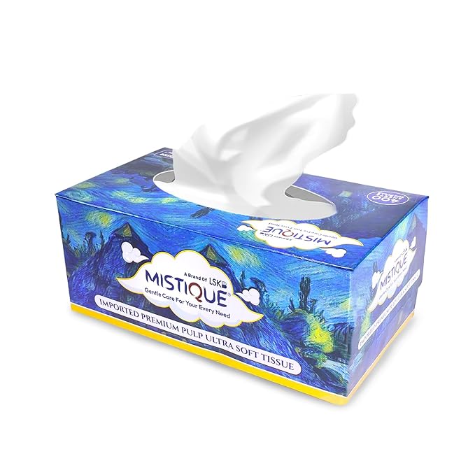 MISTIQUE 2 Ply Facial Tissue Paper - 200 Pulls (400 Sheets) | Car Tissue | Soft and Highly Absorbent Tissue Paper | Sheet Size (20 * 20 cm) (Pack of 1)