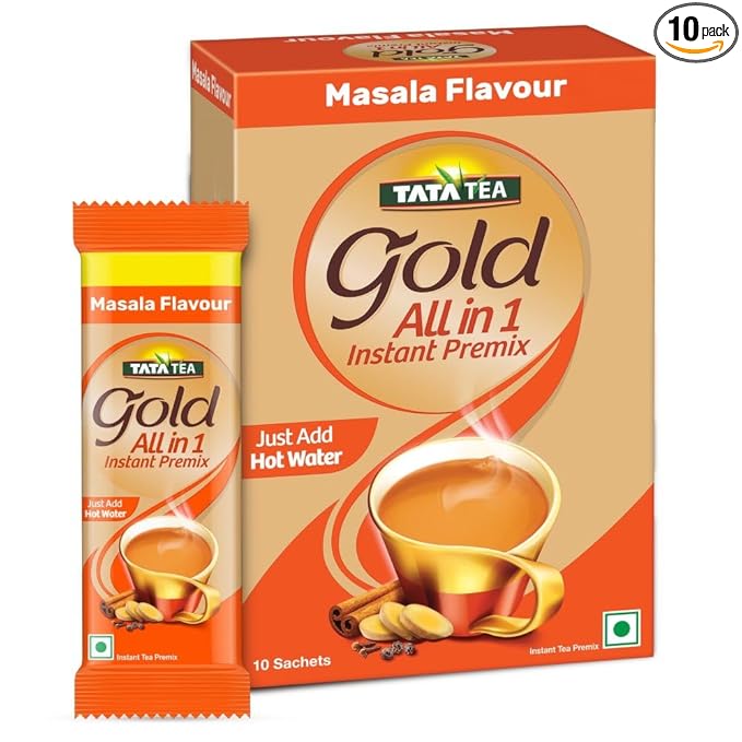 Tata Tea Gold All-in-1 Instant Premix Masala Tea, 14g Per Serve, Quick & Easy To Make Masala Chai, 10 Sachets