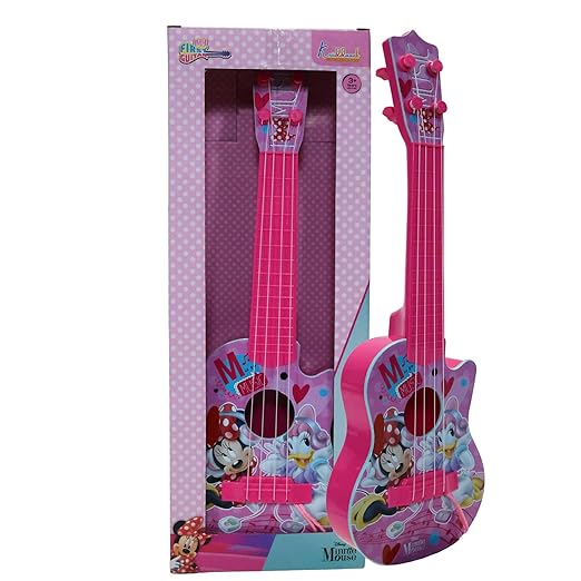 Minnie Mouse Theme 4-String Toy Guitar for Girls - Lightweight & Durable Educational Musical Instrument for Toddlers - Pink Disney Character Guitar| Birthday Gift for Kids Ages 3+, 43cm