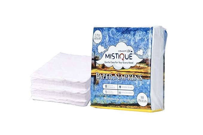 MISTIQUE 2 Ply 50 Pulls Tissue Paper Napkin | Soft and Highly Absorbent | Sheet Size (40 * 40 cm)