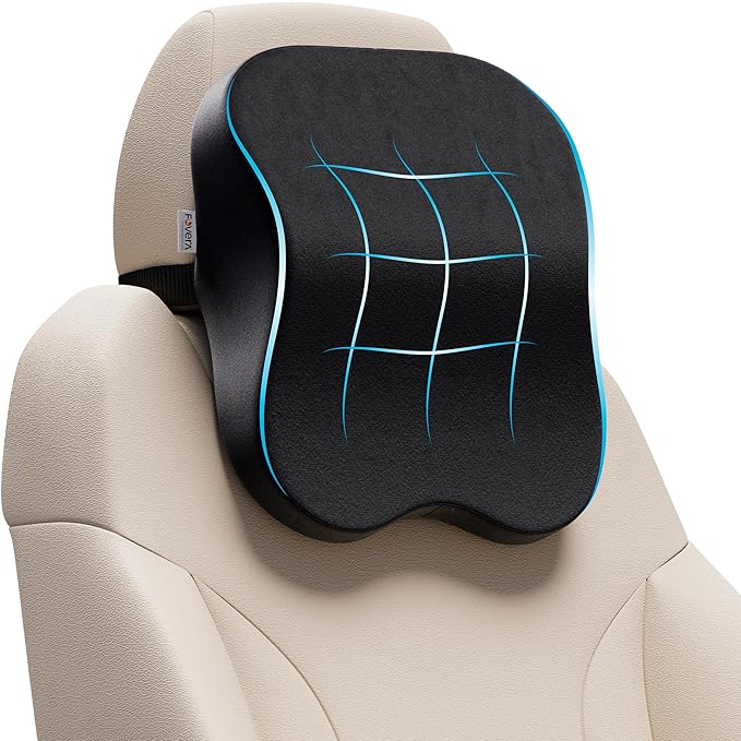 FOVERA Car Neck Rest Pillow | 2 Years Warranty | Memory Foam Neck Pillow for Car, Car Seat Head Rest Cushion for Neck & Cervical Support - Relieves Neck Pain (Medium, Black, Pack of 1)
