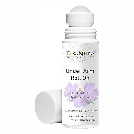 Drontika Wild & Pure UnderArm Roll-On with AHA, BHA, Lactic Acid & Mandelic Acid | Prevents Body Odour, Brightens Skin & Exfoliates Underarm | For Sensitive Skin | Aqua Fragrance | Alcohol Free - 50ml