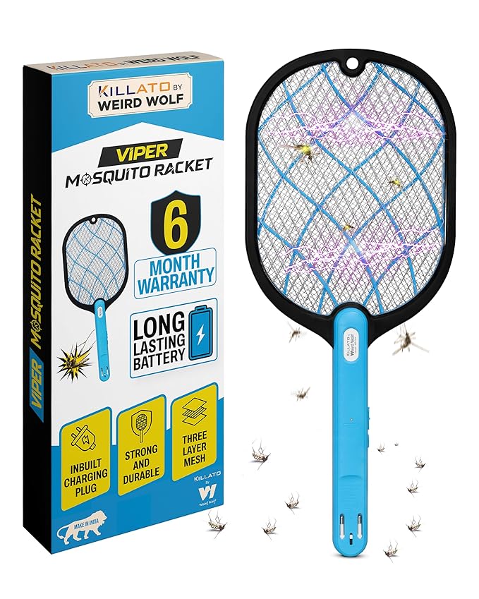 Weird Wolf Electric Mosquito Racket Bat | Rechargeable Mosquito Killer Bat with Built-in Plug | Lithium Battery | Strong ABS Body | Indoor Outdoor Use | 6 Months Warranty