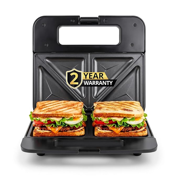 iBELL SM410N 800W Sandwich Maker Electric | Non-Stick Grill & Toast Plates | Handle Lock System | Fast Heating Toaster | Compact Design (Black)