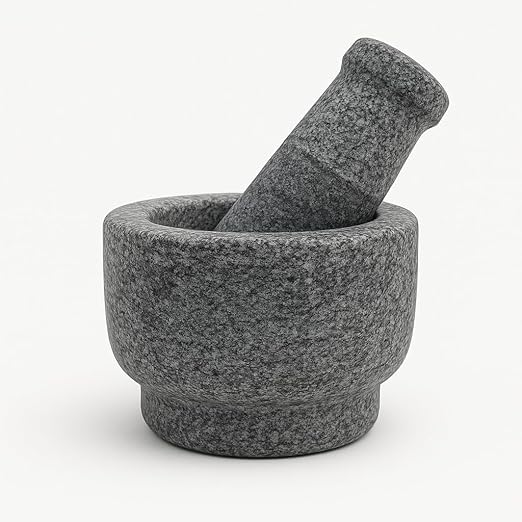cooker&mixer" Stone Pestle and Mortar Set, Okhli, Khalbatta, Kharal,hemdasta, Mixer, Natural & Traditional Grinder Musal (4 inch) Small compact Size