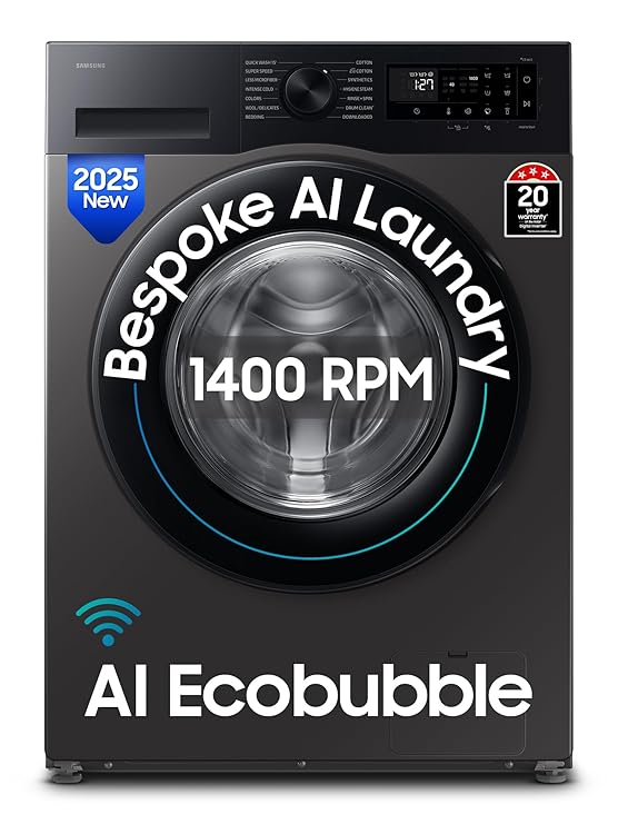 [Apply Coupon] - Samsung 9 kg, 5 star, AI EcoBubble, Super Speed, Wi-Fi, Hygiene Steam with Inbuilt Heater, Digital Inverter, Fully-Automatic Front Load Washing Machine (WW90DG5U24AXTL, Inox)