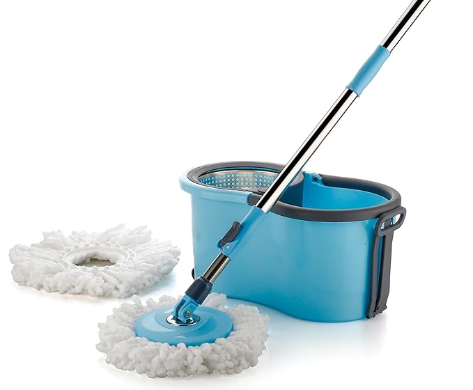 KAVIRA Spin Mop, Easy Wheels & Big Bucket with Microfiber Refills, Floor Cleaning Mop with Bucket, Pocha for Floor Cleaning, Mopping Set (Mop Bucket), Blue